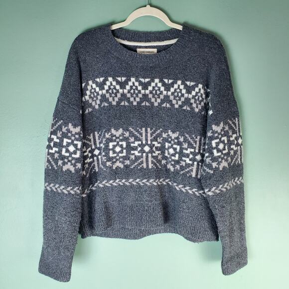 Lucky Brand Womens Charcoal Multi Fair Isle Crew Neck Sweater Size Large - Picture 1 of 7